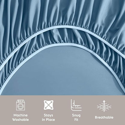 Nestl Full XL Sheet Set - Luxury 1800 Ultra-Soft Microfiber Full Extra Long Bed Sheets - Double Brushed - Deep Pockets - Easy Fit - 4 Piece Set - Bedding Sheets & Pillowcases (Full XL, Blue Heaven)