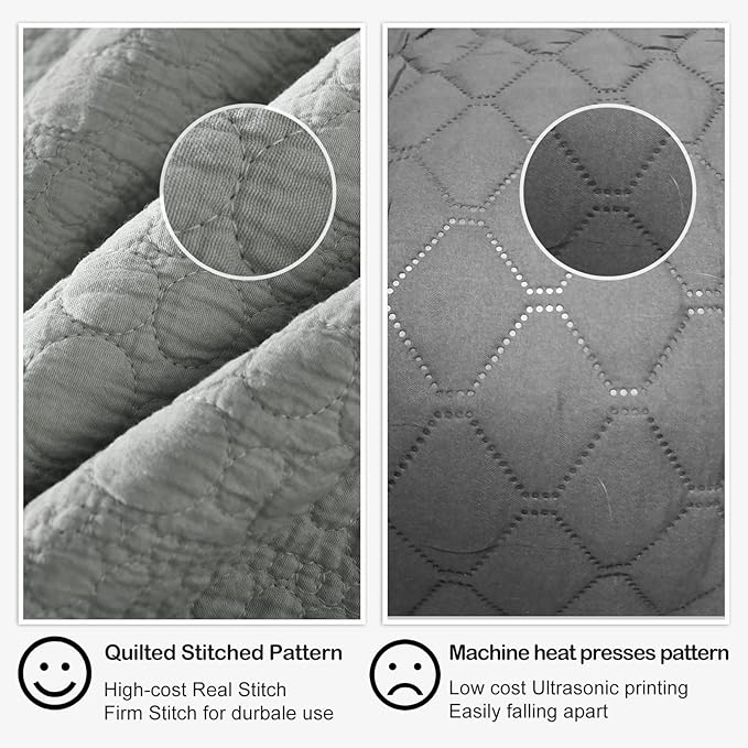 HORIMOTE HOME Quilt Set King Size Grey, Classic Geometric Spots Stitched Pattern, Pre-Washed Microfiber Chic Rustic Look, Ultra Soft Lightweight Quilted Bedspread for All Season, 3 Pieces