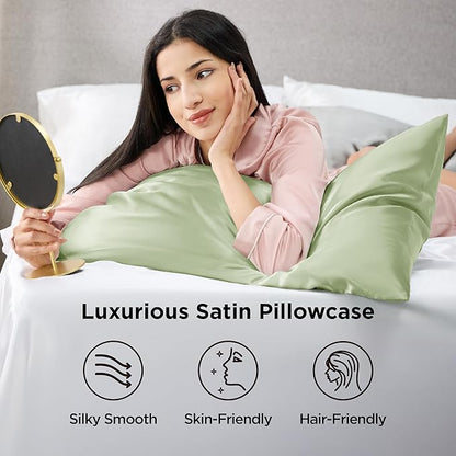 Bedsure Satin Pillowcases, Similar to Silk Pillow Cases Queen Size Set of 2, Pillow Case for Sleeping Women with Envelope Closure, Gifts for Women Men, Sage Green, 20x30 Inches, 2pcs