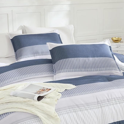 Litanika Mineral Blue Comforter Set Super King - 3 Pieces Lightweight Mineral Blue White Colorblock Stripe Fluffy Bedding Comforter Sets, All Season Bed Set