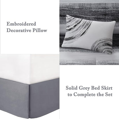 Madison Park Essentials King Comforter Set, Bed in a Bag, Watercolor Print Coastal Comforter & Chambray Cotton Sheet Set, All Season Bedding Set, Saben, Black King (104 in x 92 in) 9 Piece