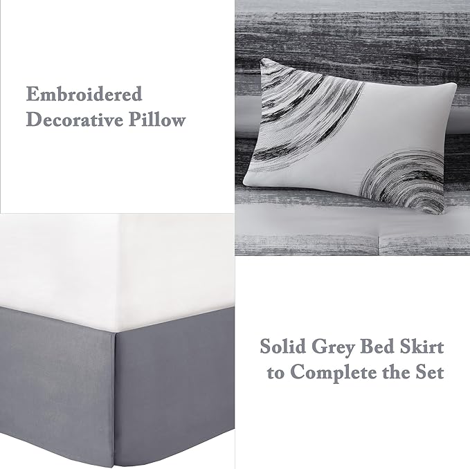 Madison Park Essentials Cal King Comforter Set, Bed in a Bag, Watercolor Print Coastal Comforter & Chambray Cotton Sheet Set, All Season Bedding, Saben, Black Cal King (104 in x 92 in) 9Piece