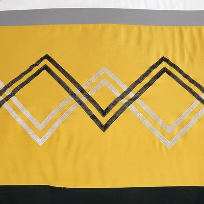 Chezmoi Collection Arden 7-Piece Modern Pleated Stripe Embroidered Zigzag Bedding Comforter Set (King, Turmeric/Black/Silver Gray/White)