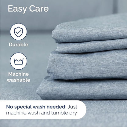 Cal King 6 Piece Sheet Set - Comfy Breathable & Cooling - Soft Hotel Luxury Bedding Set w/ 8-16 Inch Deep Pockets - 1 Flat & 1 Fitted Sheet & 4 Pillowcases - Wrinkle Free & Easy Care - Heathered Blue