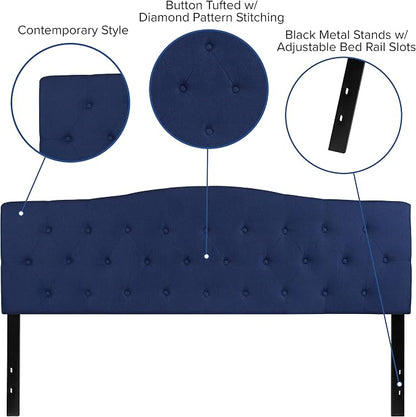 EMMA + OLIVER Tufted Upholstered King Size Headboard in Navy Fabric