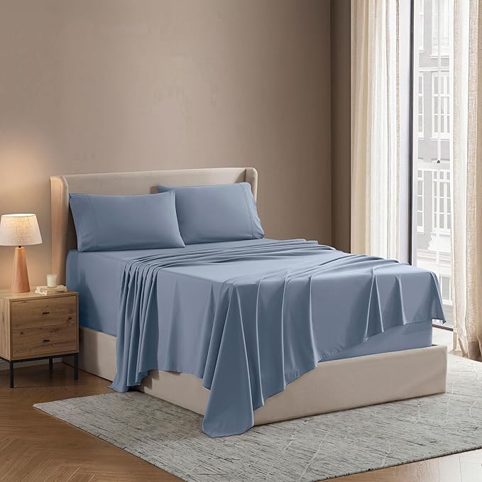 Nestl Full Sheet Set - Luxury 1800 Ultra-Soft Microfiber Full Bed Sheets - Double Brushed - Deep Pockets - Easy Fit - 4 Piece Set - Bedding Sheets & Pillowcases (Full, Stone Blue)