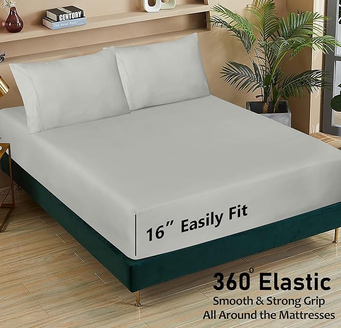 RUVANTI 100% Cotton Sheets – Twin Size Percale Bedding, Cooling & Breathable, Durable with a Crisp, Soft & Comfortable Feel, 16" Deep Pocket, 3-Piece Set, Silver