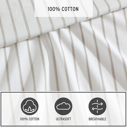 Eddie Bauer - Full Sheet Set, Cotton Percale Bedding Set, Super Soft and Bedding Set, Oeko-Tex Certified (Essential Stripe Beige, Full)