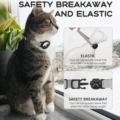 AirTag Cat Collars, Stretchy Collar with AirTag Holder and Bell | Breakaway - Ultra Design Elastic - GPS Tracking Collars - Adjustable Size for Cats & Puppies 7.5-12.5" - (Gray)