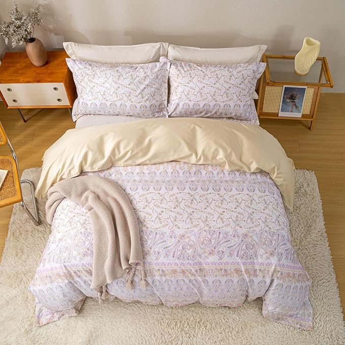 OAITE Duvet Cover Set King Size Floral Pattern Ultra Soft 100% Cotton Duvet Cover Sets 3-PC, Breathable Duvet Cover with Zipper Closure & Corner Ties(2 Pillow Shams,1 Duvet Cover)