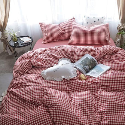 mixinni Red Gingham Comforter Set Full, Plaid Comforter Set 3 Pieces 1 Red Grid Comfoter with 2 Pillow Cases for All Seasons, Soft Fluffy Modern Grid Pattern Printed Bedding-Full Size