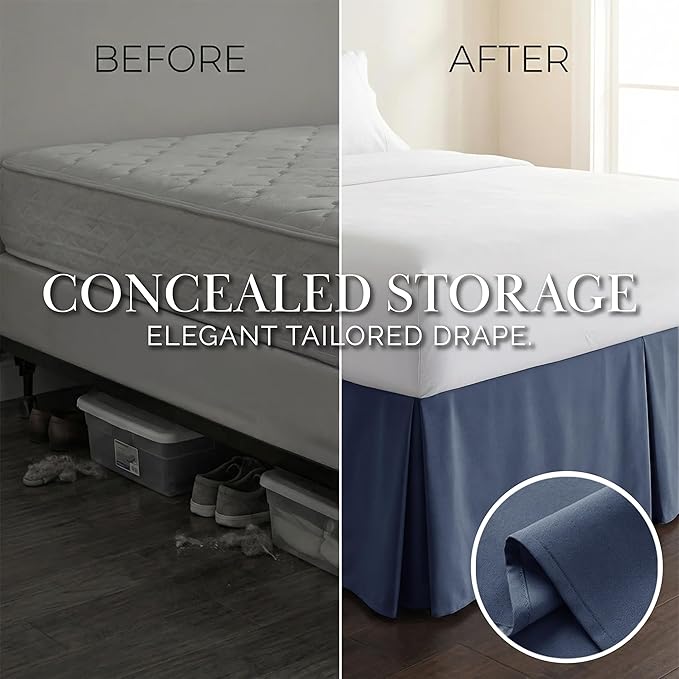 Southshore Fine Living, Inc. Hotel Quality Twin Size Bed Skirt, 14 Inch Bed Skirt for Twin Mattress, Blue Dust Ruffle, Easy Care Microfiber, Pet Hair Resistant, Hides Underbed Storage, Dark Blue