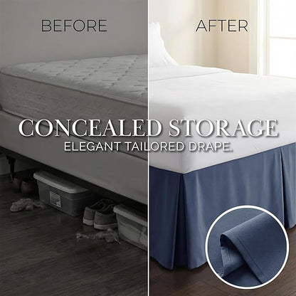 Southshore Fine Living, Inc. Hotel Quality Full Bed Skirt 14 Inch Drop, Pleated Dust Ruffle, Wrinkle Free Full Size Bed Skirt, Easy Care Microfiber, Pet Hair Resistant Bedskirt, Oeko-Tex, Dark Blue