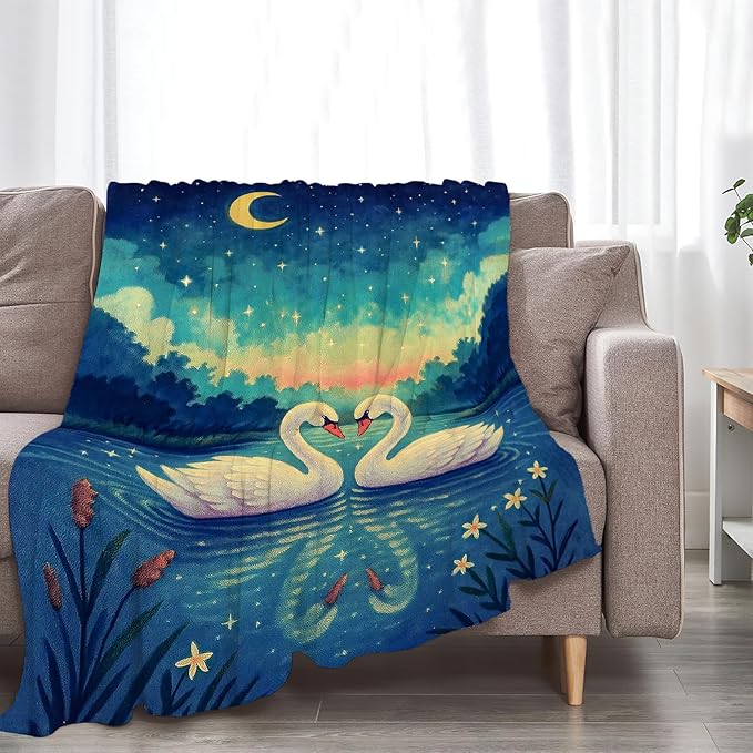Swan Blanket Super Soft Warm Fluffy Fleece Flannel Animal Throw Blanket Cozy Fuzzy Plush Stuff Bedding Blankets Gifts for Women Kids Boys Girls Adults 60"X50"