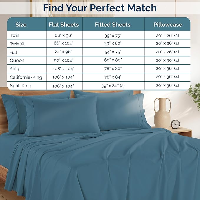 Casa Platino Sheet Set Twin XL Size – 100% Cotton Bed Sheets Twin XL with 2 Pillowcases, Soft & Cozy, Lightweight & Breathable, With 15" Deep Pocket Fitted Sheet, Perfect Everyday Sheets – Blue Heaven