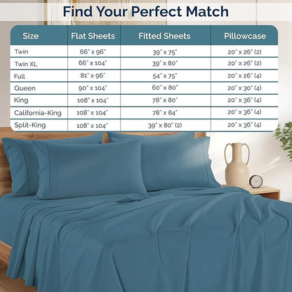 Casa Platino Sheet Set Cal King Size – 100% Cotton Bed Sheets Cal King with 4 Pillowcases, Ultra Soft & Cozy, with 15" Deep Pocket Fitted Sheet, Perfect Everyday Sheets – Blue Heaven