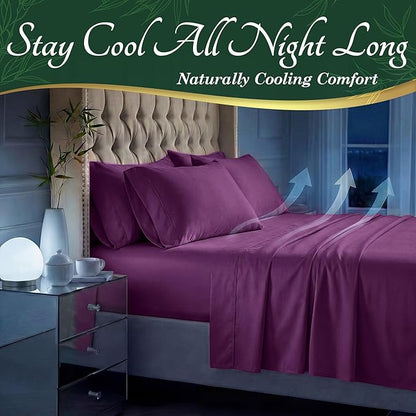 DECOLURE 100% Viscose Derived from Bamboo Sheets Queen Size - Luxury 6 Pc Naturally Cooling Sheets, Ultra Soft Bed Set - Deep 17" Pockets, Durable Double Stitching, Oeko Tex Standard (Purple)