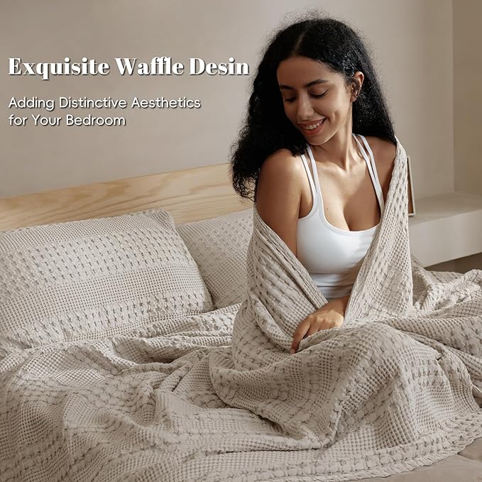 PHF 100% Cotton Waffle Weave Blanket Twin Size for Bed, Soft Lightweight & Breathable for Spring and Summer, All-Season Comfort, Luxury Aesthetic Blanket for Home Decor, 66"x90", Pearl Gray