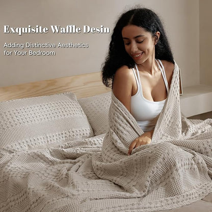 PHF 100% Cotton Waffle Weave Blanket Twin Size for Bed, Soft Lightweight & Breathable for Spring and Summer, All-Season Comfort, Luxury Aesthetic Blanket for Home Decor, 66"x90", Pearl Gray