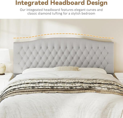 King Headboard Only, Velvet Classic Tufted Design, Light Gray | 2 installation options: 1.bed frame mount 2.wall mount (for adjustable bed), Classic hand-tufted headboard king size