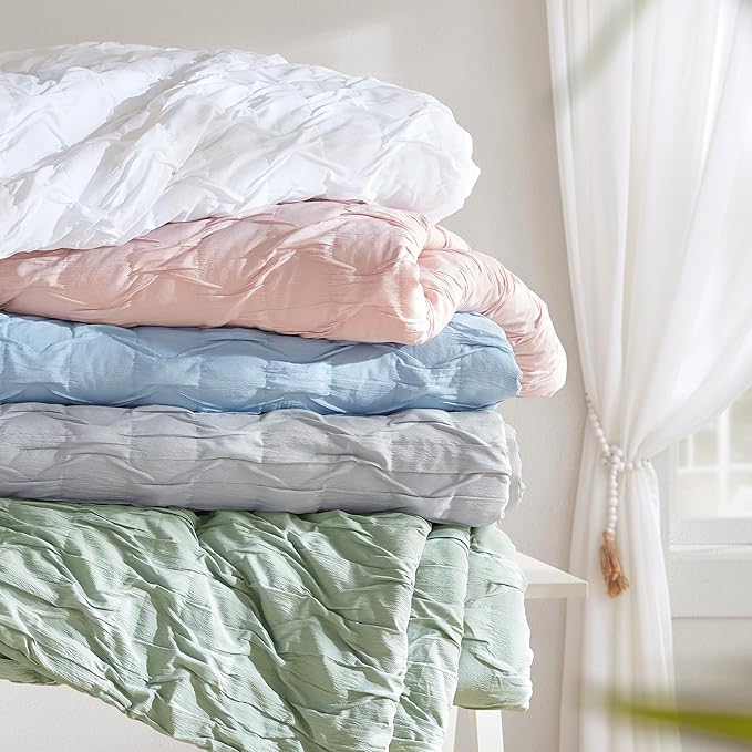 Comfort Spaces Comforter for King Size Bed, Ogee Ruched with Crinkle Texture, Breathable Comforter Set King, All Season Lightweight Bedding Set, Shams, Décor Pilow, King/Cal King White 4 Piece