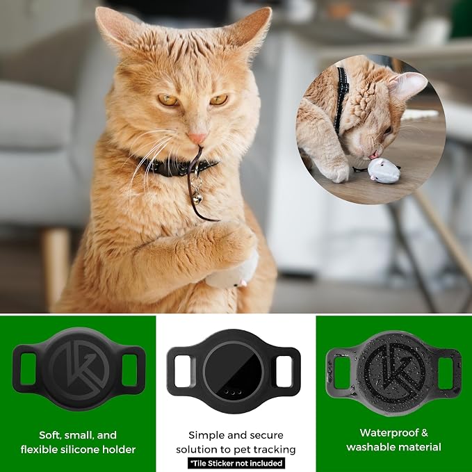 Tile Sticker Holder Cat Tracking Collar (2024) - Breakaway, Reflective Kitten Collar with Bell and Holding Case for Tile by Life360 (Purple)