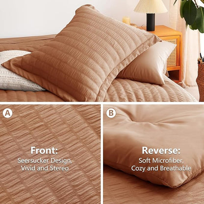 CozyLux King Size Comforter Set Pumpkin Seersucker 7 Pieces Bed in a Bag King Comforter Set with Sheets, Luxury Soft Bedding Set with Down Alternative Comforter, Sheets, Pillowcases & Shams All Season