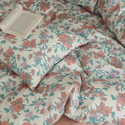 Floral King Comforter Down Alternative Girls Bedding Set Lightweight Breathable Cotton Fluffy Bedding Comforter Sets Boho Patterned Aesthetic Farmhouse Bed Comforter with 2 Pillowcases