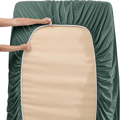 Nestl California King Size Sheet Set, 4 Piece Extra Deep Pocket (18-24 inches), Microfiber, Hotel Luxury, Soft, Breathable, Wrinkle-Free, Easy to Care, Forest Green