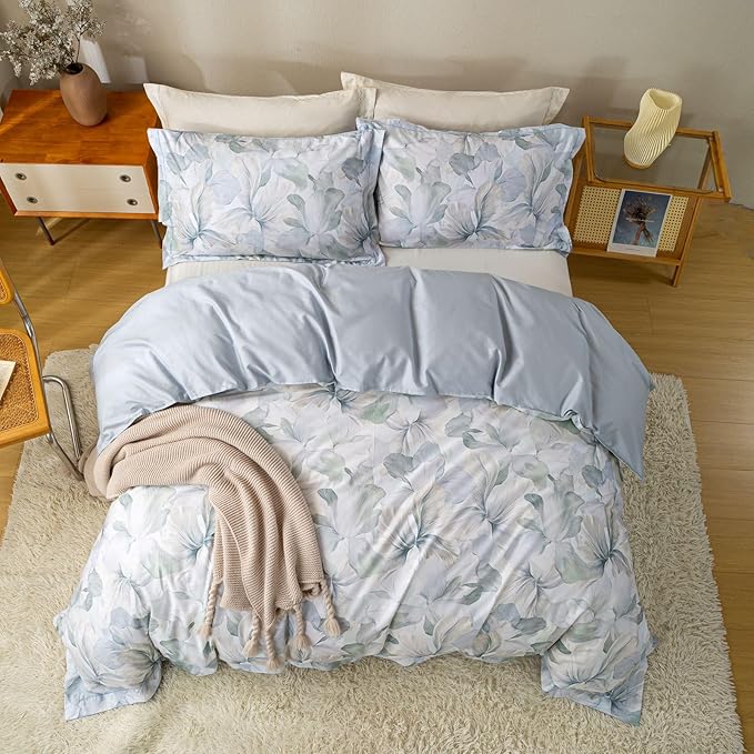 OAITE Duvet Cover Set King Size Floral Pattern Ultra Soft 100% Cotton Duvet Cover Sets 3-PC, Breathable Duvet Cover with Zipper Closure & Corner Ties(2 Pillow Shams,1 Duvet Cover)