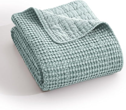 Levtex Home Mills Waffle Twin Bedspread Set (84x104in) with 1 Pillow Sham (26x20in) - Spa - Cotton Waffle Twin Size Bedspread Set - Lightweight, Soft, Pre-Washed | Textured
