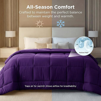 Bedsure Comforter Duvet Insert - Quilted Comforters Oversize Queen Size, All Season Duvet, GentleSoft Down Alternative Bedding Blanket, with 8 Tabs, Gifts for Women/Men, Purple, Oversize Queen 98x98