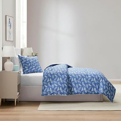 Nestl Twin/Twin XL Comforter Set - Slate Blue Bed in a Bag Twin, 2 Pieces Reversible Bed Set, Soft Floral Bedding Set for College Dorm, All Season Botanical Comforters with Pillow Sham