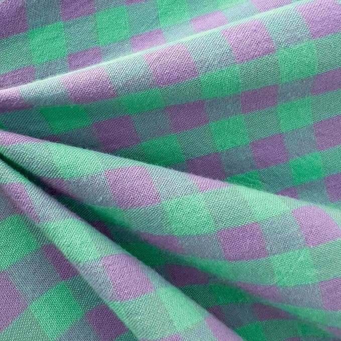 LifeTB Green Gingham Comforter Set King Modern Style Checkered Pattern Comforter Set Fluffy 3 Pieces Green Purple Grid Bed Comforter with 2 Pillowcases Lightweight Gingham Plaid Bedding Set King