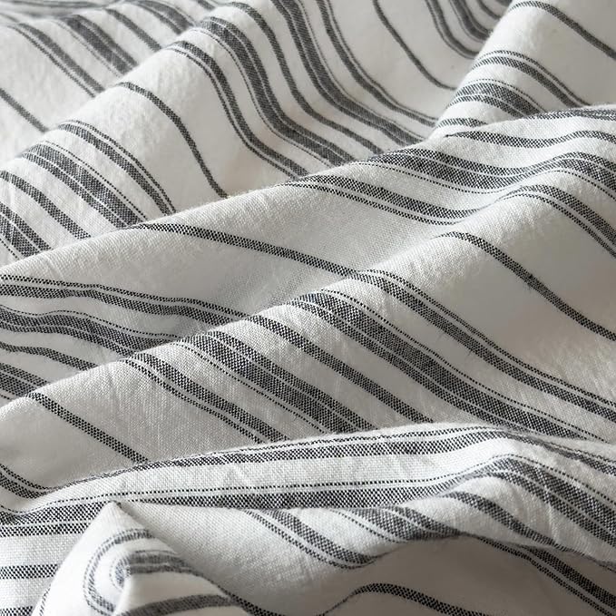 Striped Duvet Cover Queen Off White Washed Cotton Comforter Cover Queen Size Farmhouse Boho Soft Zipper Duvet Cover Set with 2 Pillowcases Grey Vertical Stripe Bedding Pattern Duvet Protector