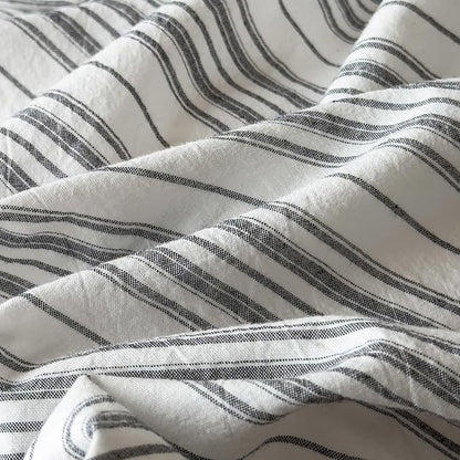 Striped Duvet Cover Queen Off White Washed Cotton Comforter Cover Queen Size Farmhouse Boho Soft Zipper Duvet Cover Set with 2 Pillowcases Grey Vertical Stripe Bedding Pattern Duvet Protector