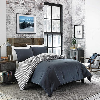 Eddie Bauer - Twin Comforter Set, Reversible Bedding with Matching Sham, Pre-Washed for Added Softness, Medium Weight, Dorm Essentials (Kingston Charcoal)