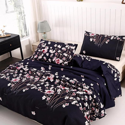 SDIII Navy Blue Floral Comforter Set Full 3 Pieces, Soft Microfiber Lightweight Floral Bedding Full, Flower Full Size Comforter Set for All Season