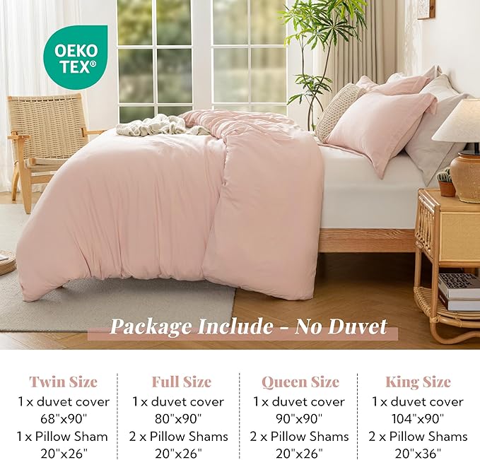 MILDLY Super Soft Duvet Cover 2pcs - 100% Washed Microfiber Light Pink Comforter Cover Set with Zipper Closure & Corner Ties (No Comforter)