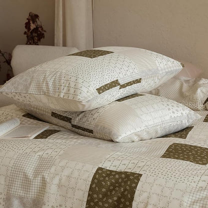 Patchwork Comforter Set Twin XL Brown Gingham Floral Bedding Set Cotton Down Alternative Plaid Teen Girl Bedding Comforter Sets Boho Fluffy Cute Light Weight Bed Comforter with 2 Pillowcases