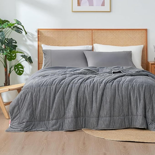 Amélie Home Cooling Comforter Full Size, Dual-Sided Lightweight Cooling Blanket for Hot Sleepers, Q-Max 0.43 Breathable Cooling Quilt for Night Sweats, 80"x 90", Heather Charcoal Grey