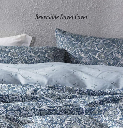 SLEEPBELLA Duvet Cover King, 600 Thread Count Cotton Blue & Green Paisley Floral Pattern Reversible Comforter Cover