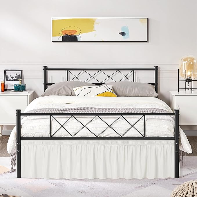 Biscaynebay Wrap Around Bed Skirts with Split Corners for King Beds 18" Drop, Ivory Adjustable Elastic Dust Ruffles Easy Fit Wrinkle Resistant Silky Luxurious Fabric Machine Washable