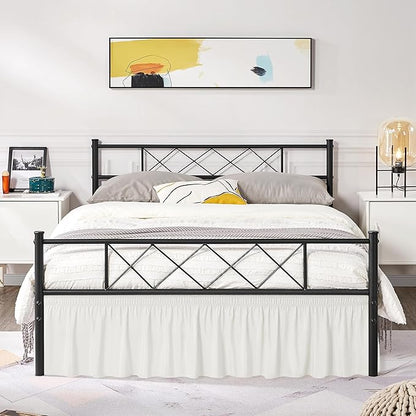 Biscaynebay Wrap Around Bed Skirts with Split Corners for Queen Beds 15" Drop, Ivory Adjustable Elastic Dust Ruffles Easy Fit Wrinkle Resistant Silky Luxurious Fabric Machine Washable