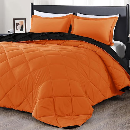 downluxe Twin Comforter Set - Orange and Black Twin Comforter, Soft Bedding Sets for All Seasons -2 Pieces - 1 Comforter (66"x92") and 1 Pillow Sham(20"x26")