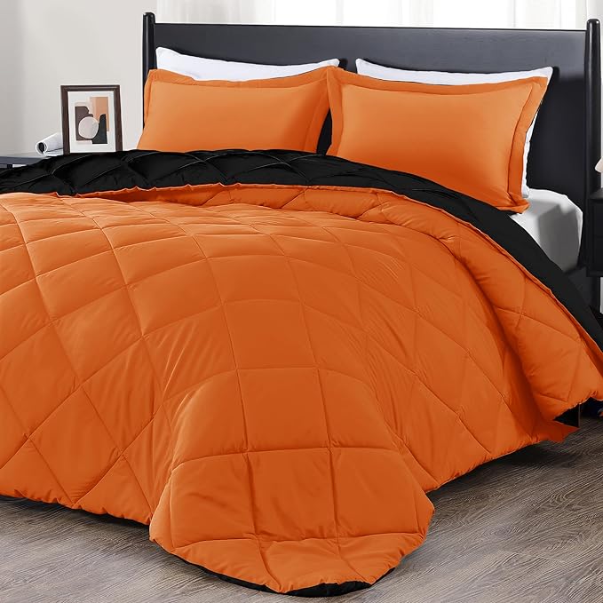 downluxe King Size Comforter Set - Orange and Black King Comforter, Soft Bedding Sets for All Seasons -3 Pieces - 1 Comforter (104"x92") and 2 Pillow Shams(20"x36")