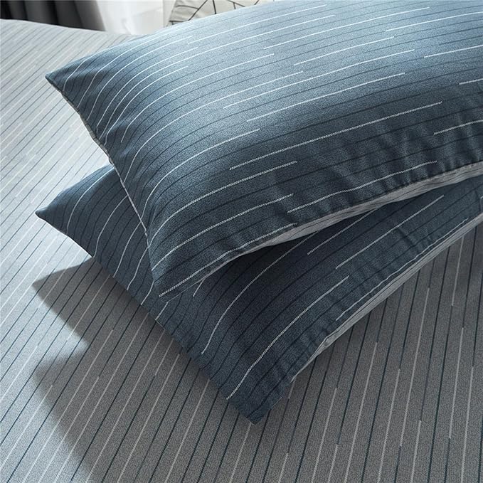 HighBuy Navy Stripe Comforter Set 3 Pieces King Gingham Bedding Set Fluffy Down Alternative Dark Blue Striped Comforter King Art Decor Modern Chic Comforter with 2 Pillowcases All Season