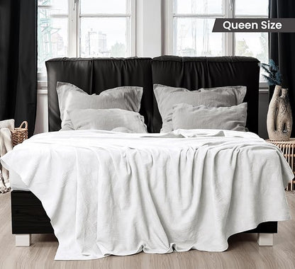 Utopia Bedding White 100% Cotton Blanket [Queen Size - 90x90 Inch] Lightweight, Soft and Breathable Thermal Blanket for All Seasons
