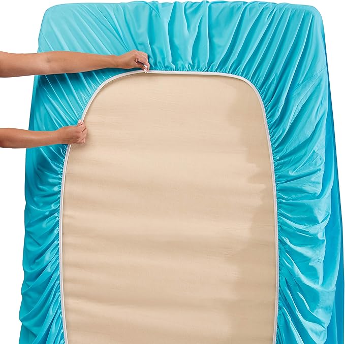 Hearth & Harbor Extra Deep Pocket Sheets - Fits Mattress 18-24 Inches Deep - Extra Deep Pocket Full Size Sets - 6 Piece Full Size - Full - Beach Blue