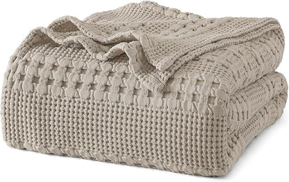 PHF 100% Cotton Waffle Weave Blanket Queen Size for Bed, Soft Lightweight & Breathable for Spring and Summer, All-Season Comfort, Luxury Aesthetic Blanket for Home Decor, 90"x90", Pearl Gray